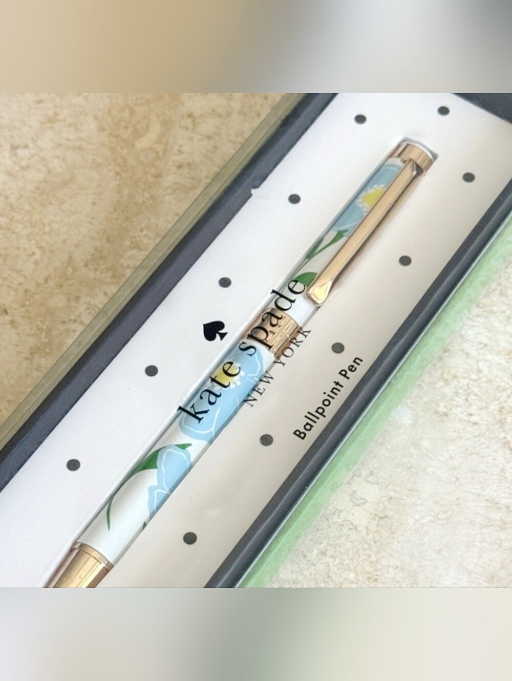 SOLD!!! Kate Spade Sunshine Floral Ballpoint Pen - White, Blue & Gold - Picture 2 of 3